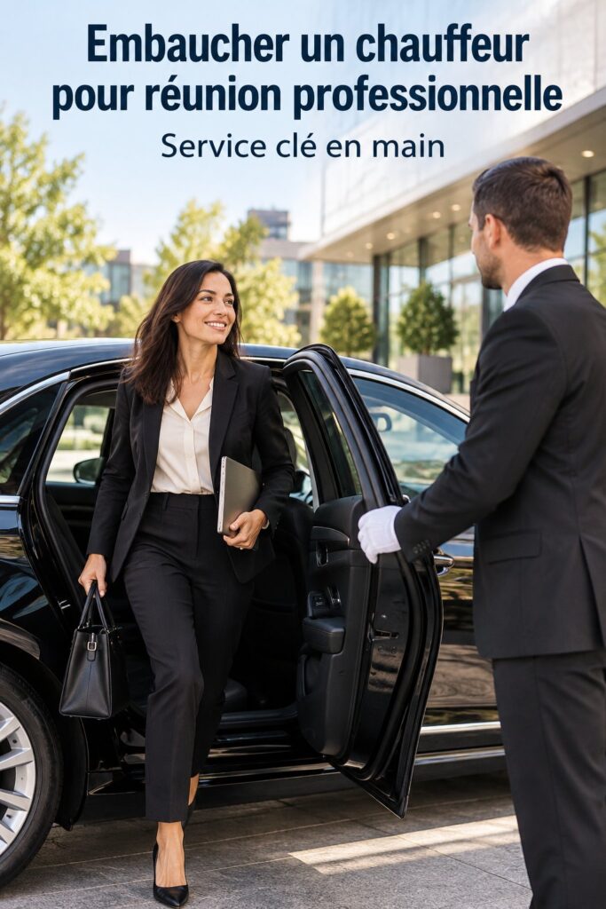 Chauffeur professionnel attendant une cliente pour une réunion d'affaires