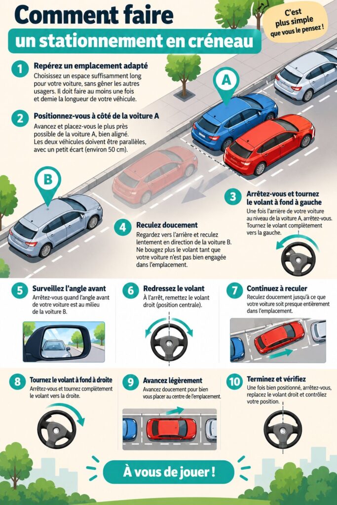 Femme chauffant sa voiture et se préparant pour un parking en L.