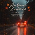 Chauffeuse professionnelle conduisant à travers un paysage automnal avec des feuilles colorées.