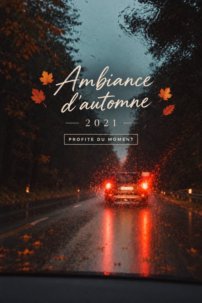 Chauffeuse professionnelle conduisant à travers un paysage automnal avec des feuilles colorées.