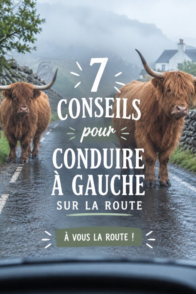 Femme souriante conduisant une voiture à gauche sur une route d'un pays où la conduite est à gauche.