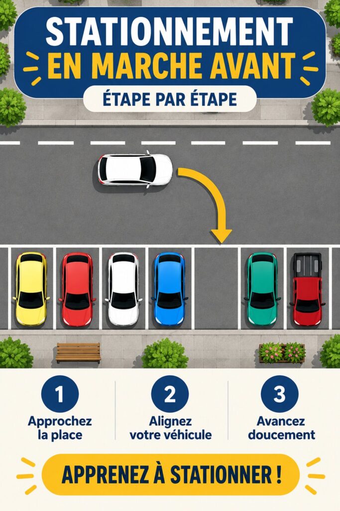 Femme garée avec succès grâce à une technique de stationnement avancé.
