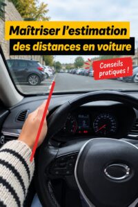 Femme conduisant en prenant des repères pour estimer les distances sur la route.