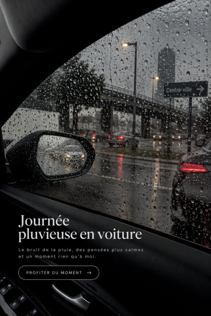 Femme chauffeur conduisant sur une route pluvieuse avec un sourire, montrant l'importance de la sécurité en conduite.