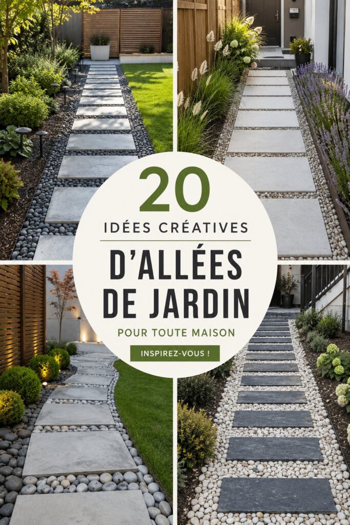 Une allée en pavés décoratifs entourée de fleurs colorées dans un jardin