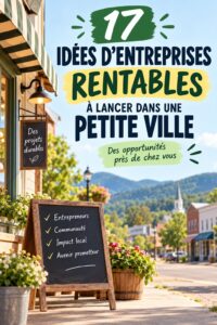 Une femme souriante devant un petit café dans une ville tranquille, symbole de l'entrepreneuriat rural.