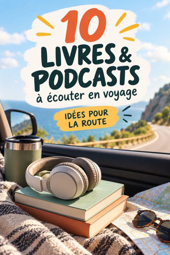 Un conducteur heureuse écoutant un livre audio pendant un road trip.