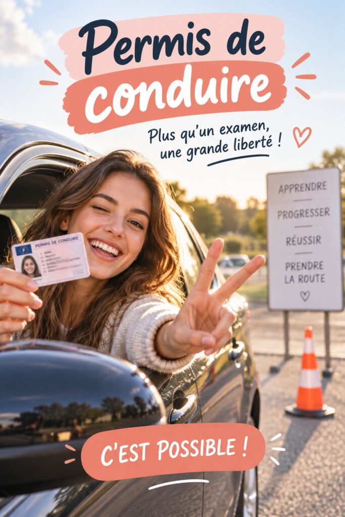 Femme professionnelle souriante tenant son permis de conduire.