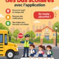 Système de suivi pour bus scolaires, avec une illustration d'une application mobile utilisée par des parents.