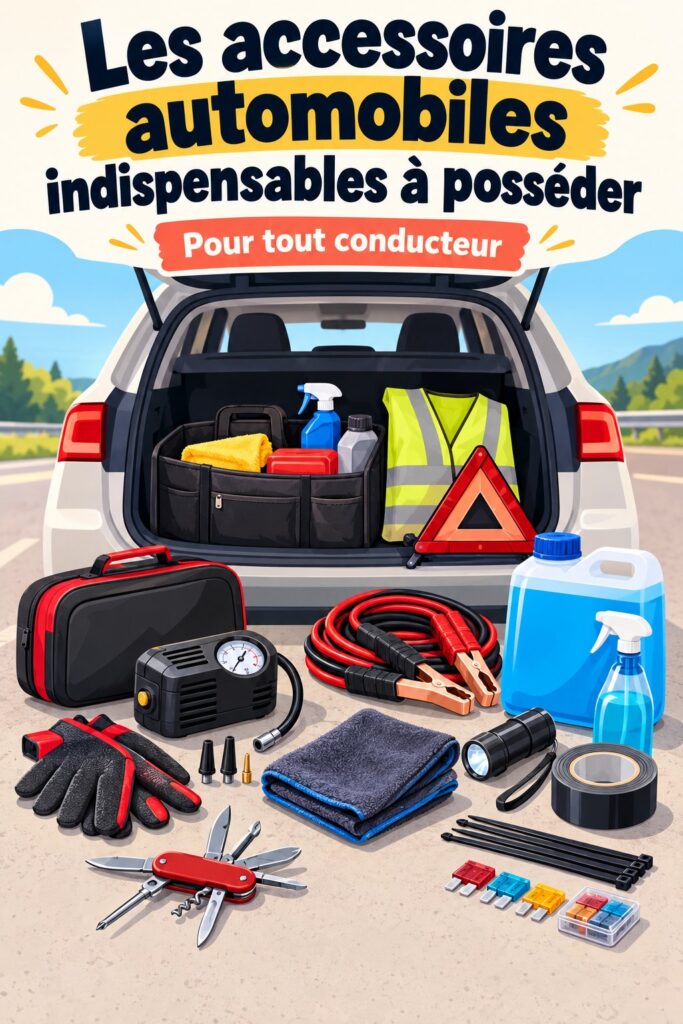 Accessoires auto variés sur une table, prêts à être utilisés par un chauffeur professionnel.