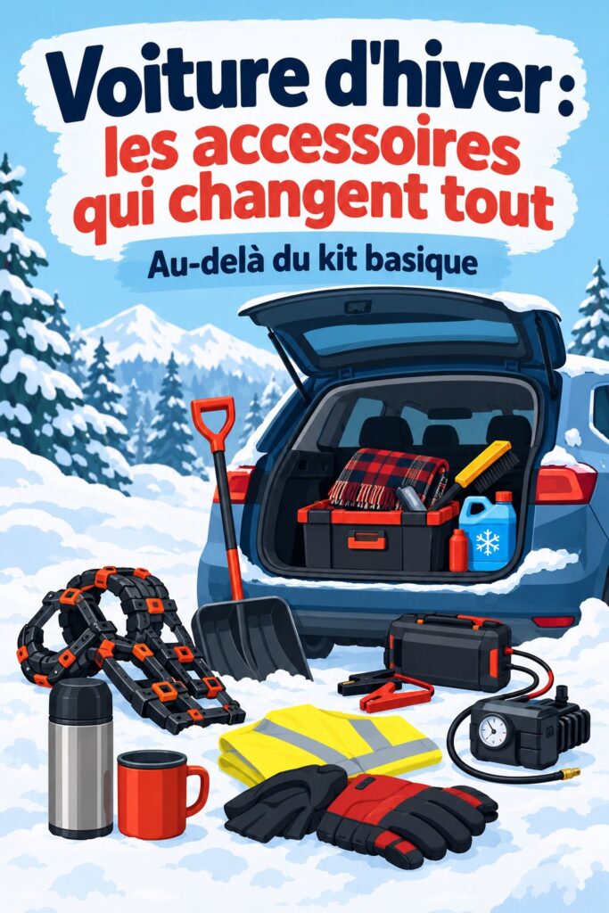 Une voiture équipée pour l'hiver avec des accessoires de sécurité