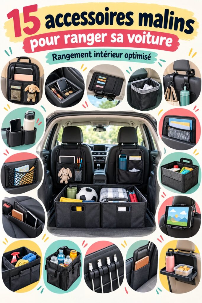 Une voiture bien organisée avec des accessoires pratiques de rangement.
