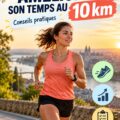 Une femme courant avec détermination lors d'une course de 10 km, illustre la quête d'amélioration personnelle.