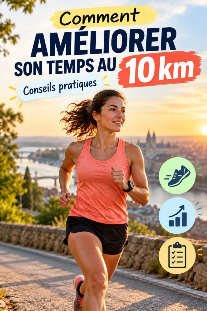 Une femme courant avec détermination lors d'une course de 10 km, illustre la quête d'amélioration personnelle.
