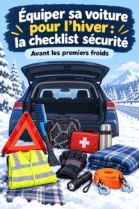 Une voiture équipée de manière sécurisée pour l'hiver avec un kit complet de survie