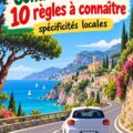 Une femme conduisant une voiture sur une route pittoresque en Italie, avec des paysages magnifiques en arrière-plan.