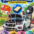 Femme en train de vérifier le niveau d'huile de sa voiture