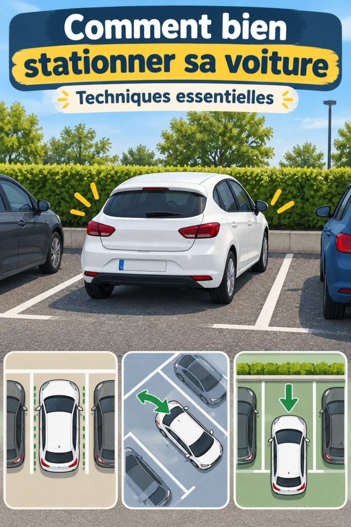 Femme montrant une technique de stationnement efficace avec son véhicule.
