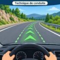 Femme conduisant en toute sécurité en maintenant sa position de voie.