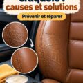 Cuir automobile craqué, montrant des fissures visibles sur le siège.
