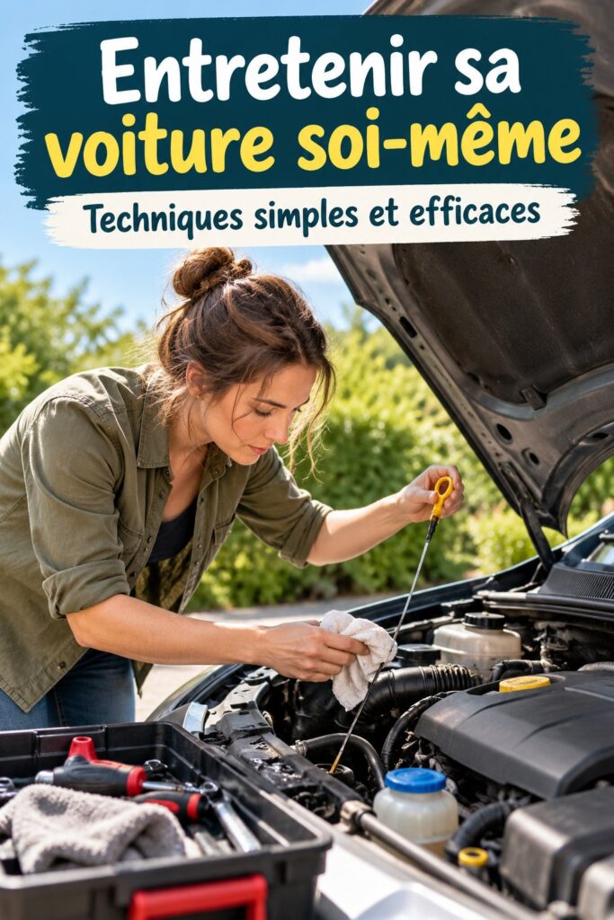 Une femme souriante effectuant le detailing de sa voiture à la maison