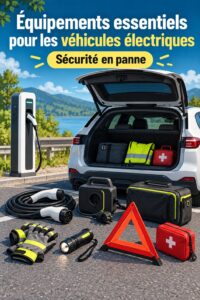 Femme préparant des accessoires indispensables dans sa voiture électrique