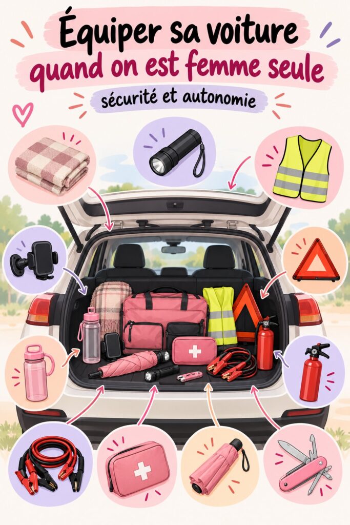 Voiture équipée avec des éléments de sécurité pour femmes chauffeurs.