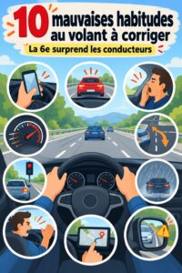 Femme au volant corrigeant une erreur de conduite, mettant l'accent sur la sécurité routière.