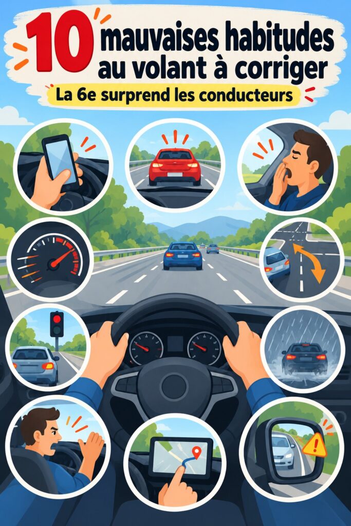Femme au volant corrigeant une erreur de conduite, mettant l'accent sur la sécurité routière.