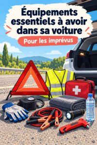 Kit d'urgence prêt à être utilisé dans une voiture pour sécurité routière.