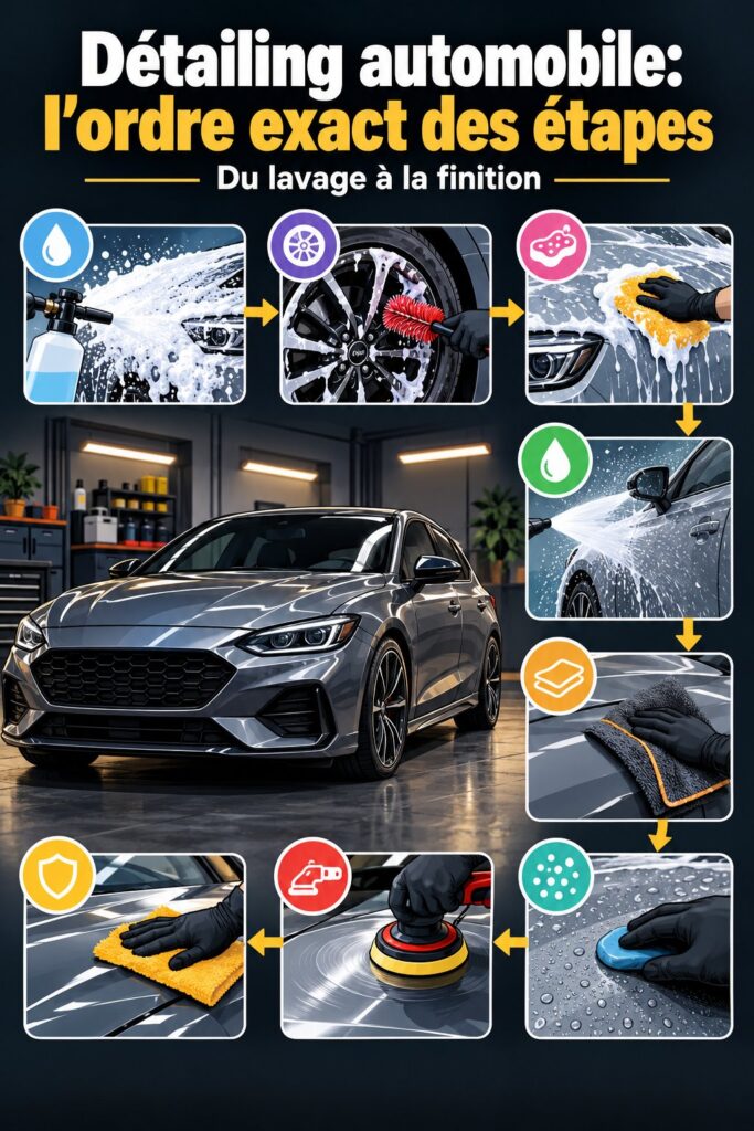 Une voiture brillamment détaillée avec un aspect neuf après un detailing automobile