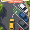 Femme au volant, se préparant à se garer en épi avec confiance