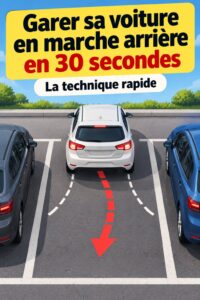 Femme apprenant à se garer en marche arrière dans un parking.