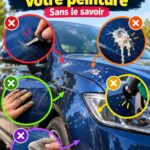Geste quotidien nuisible à la peinture d'une voiture, femme en train de nettoyer son véhicule