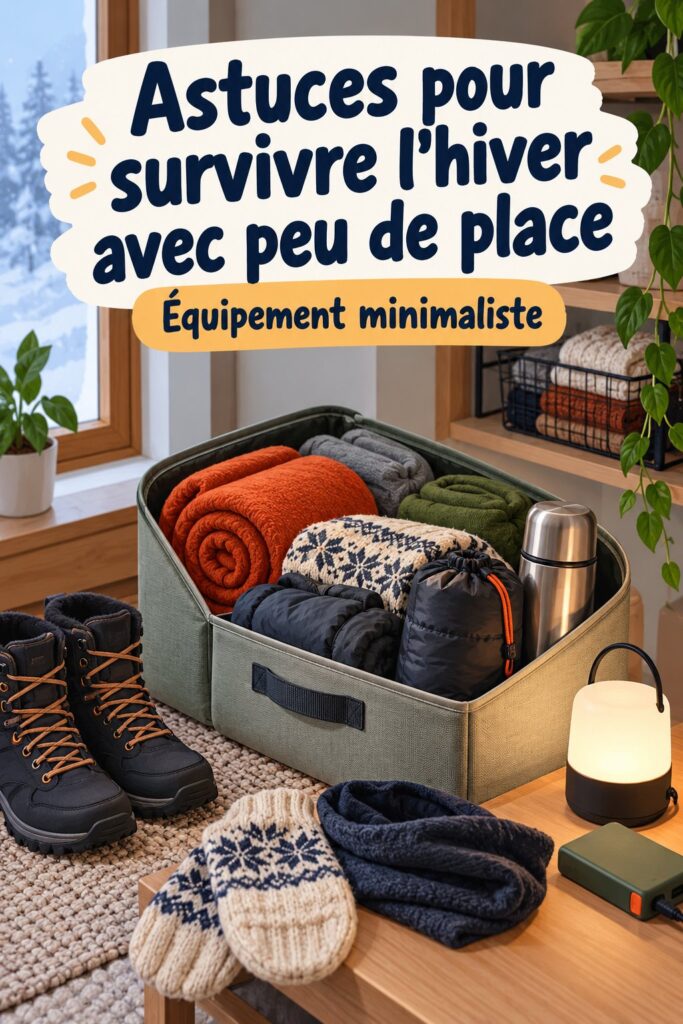 Un kit de survie d'hiver sur une table avec des éléments essentiels pour les conductrices
