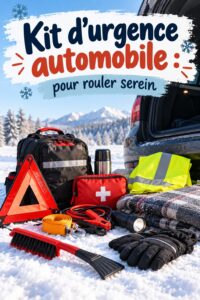 Kit d'urgence automobile bien organisé pour l'hiver avec divers outils essentiels