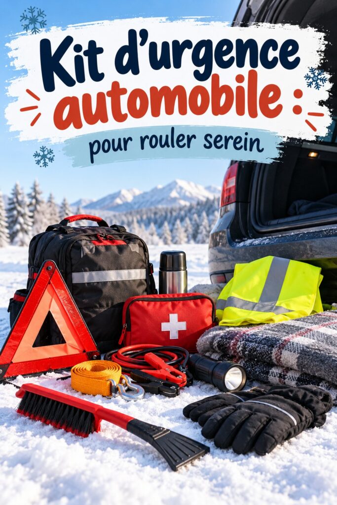 Kit d'urgence automobile bien organisé pour l'hiver avec divers outils essentiels
