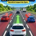 Une femme chauffeuse examinant les marquages routiers sur la route.