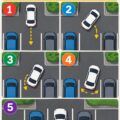 Femme conduisant une voiture en marche arrière dans un parking