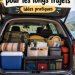 Coffre de SUV bien organisé pour un road trip réussi, montrant des accessoires de rangement pratiques.