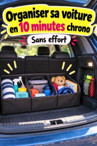 Femme en train d'organiser l'intérieur de sa voiture pour un espace de conduite propre et pratique.