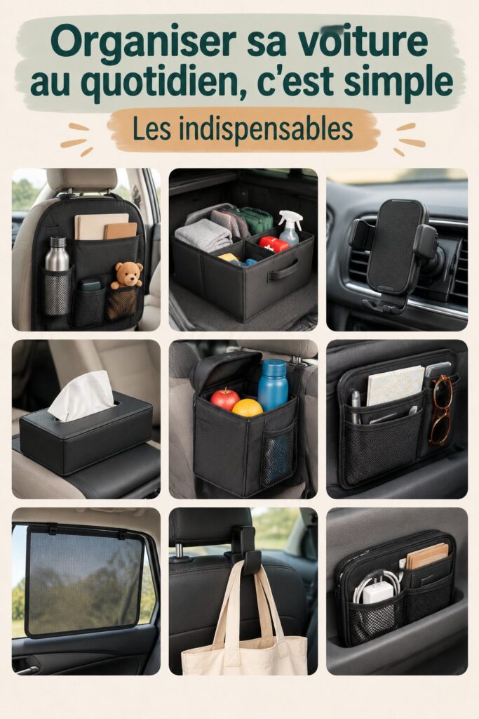 Vue d'une voiture bien organisée avec des accessoires de rangement pratiques