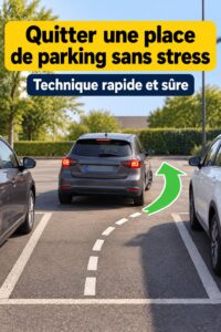 Femme souriante sortant d'une place de parking en toute sérénité