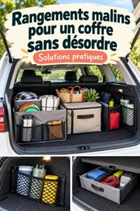 Coffre de voiture bien rangé avec des organiseurs pratiques pour un accès facile.