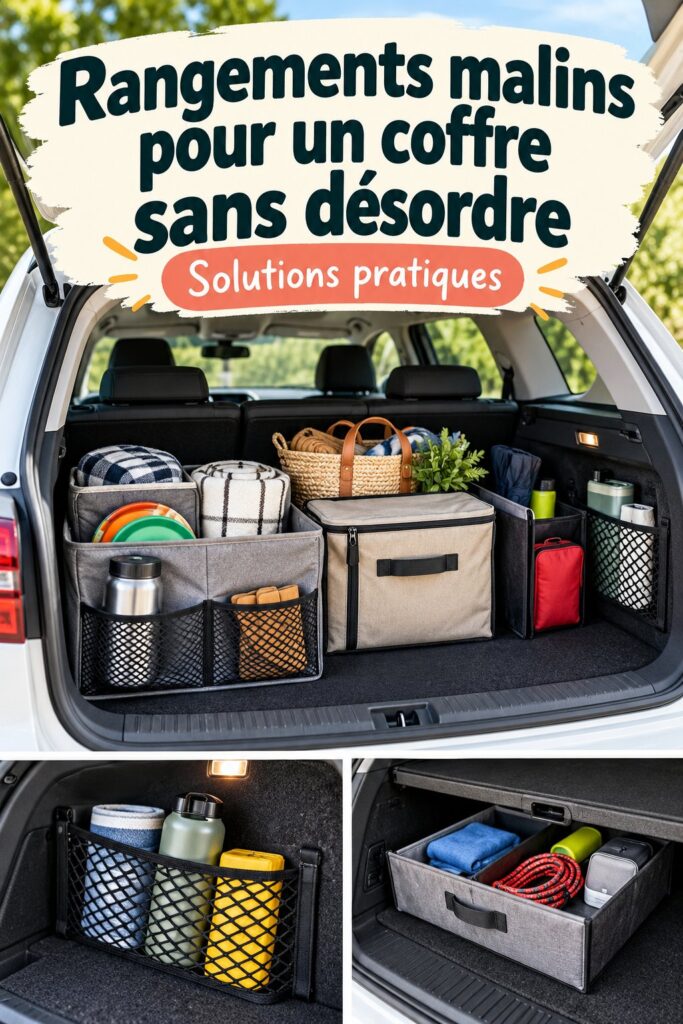 Coffre de voiture bien rangé avec des organiseurs pratiques pour un accès facile.