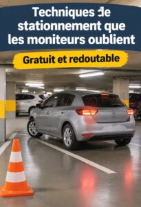 Femme au volant apprenant des techniques de stationnement