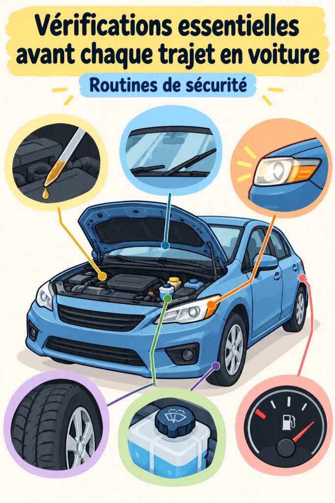 Femme vérifiant son véhicule avant de prendre la route, pour assurer sa sécurité.