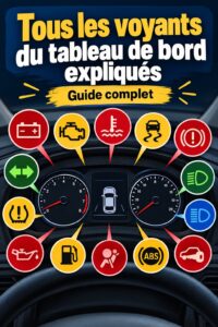 Un tableau de bord de voiture avec plusieurs voyants allumés.