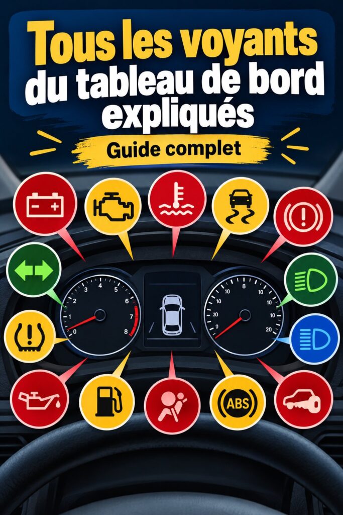 Un tableau de bord de voiture avec plusieurs voyants allumés.